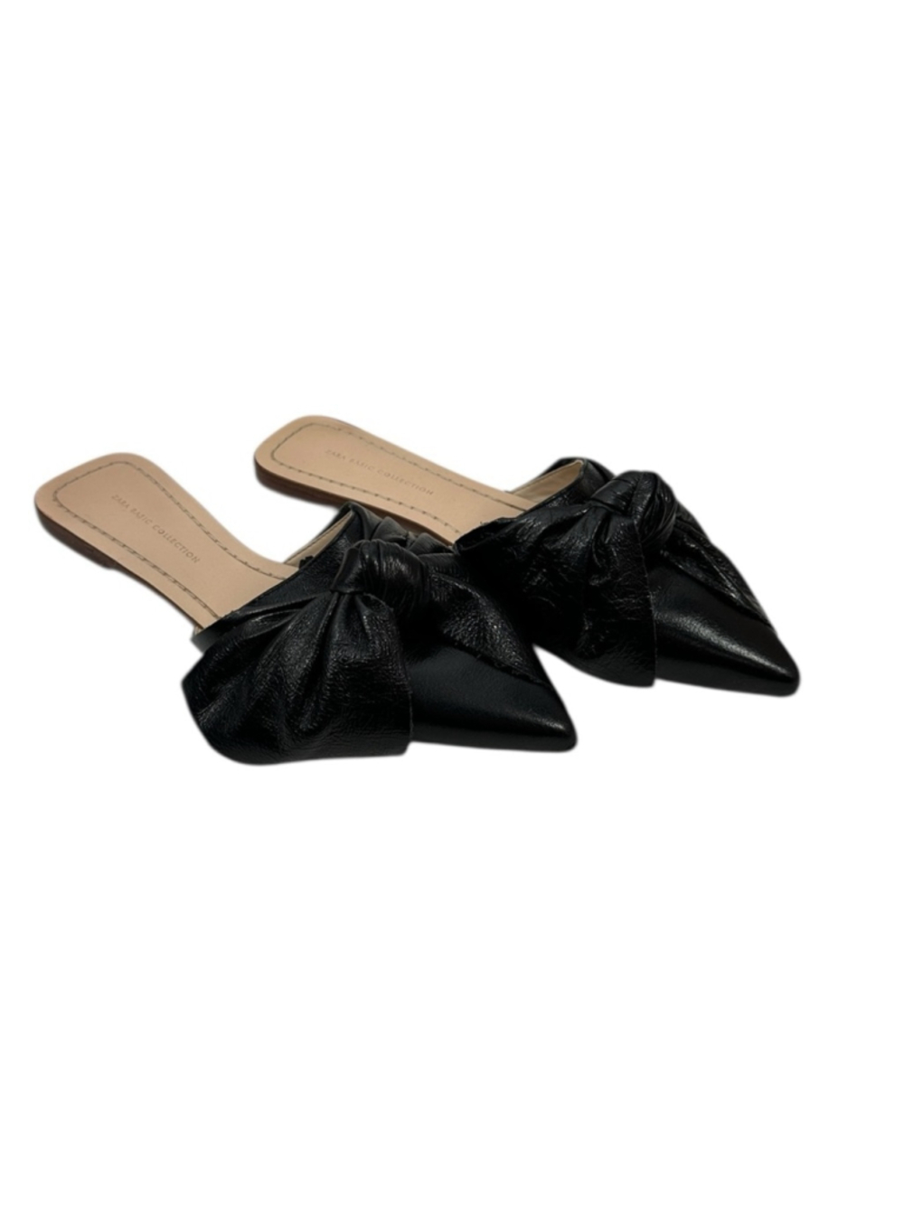 Zara Black Leather Bow Mules slides minimalist classic luxury sz 6 - Picture 2 of 11
